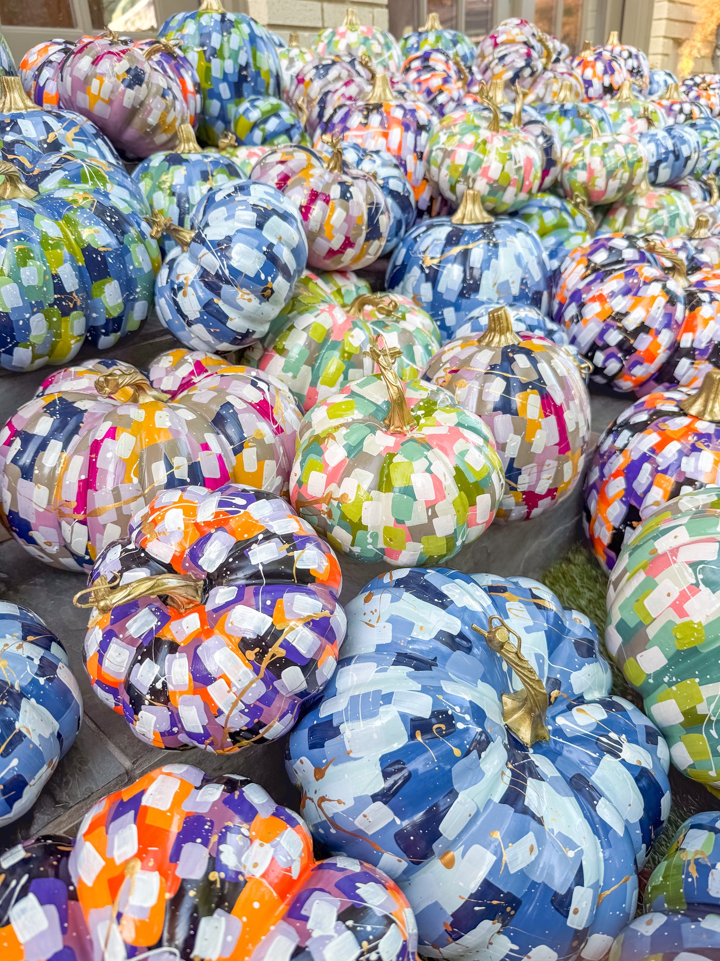 Small Round Blue & Green Confetti Pumpkin