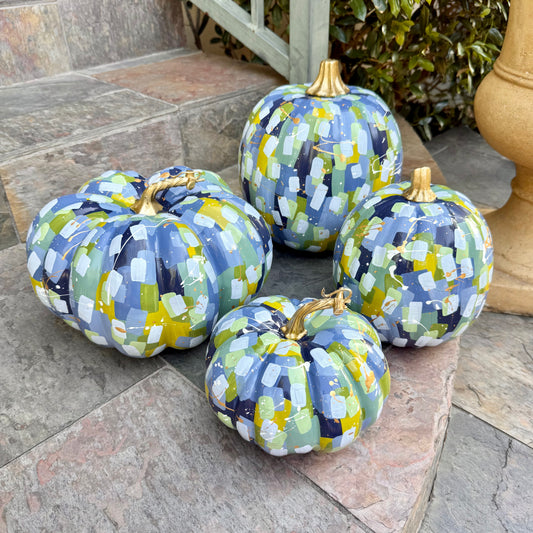 Large Round Blue & Green Confetti Pumpkin