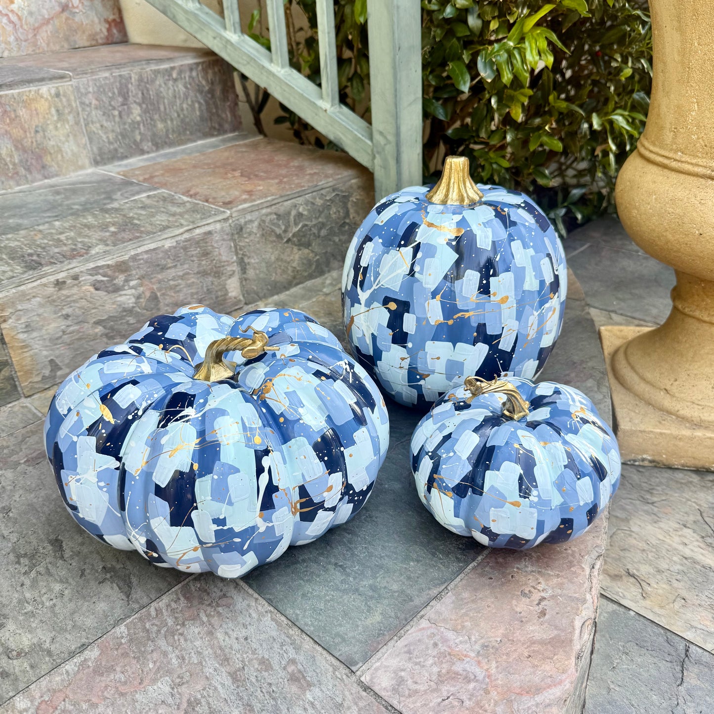 Large Round Blue & White Confetti Pumpkin