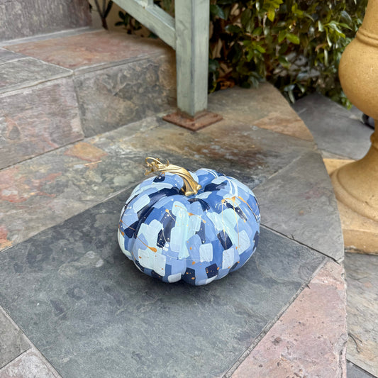 Small Wide Blue & White Confetti Pumpkin