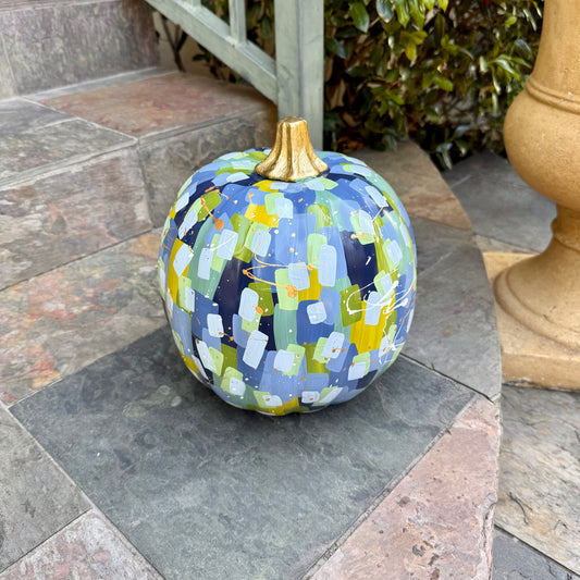 Large Round Blue & Green Confetti Pumpkin
