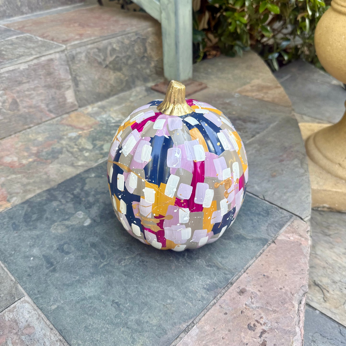 Small Round Purple & Navy Confetti Pumpkin