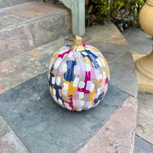 Small Round Purple & Navy Confetti Pumpkin