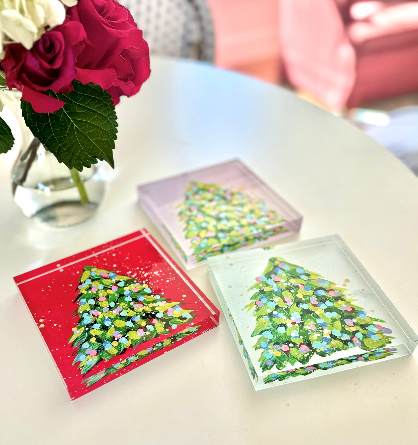 Acrylic Confetti Christmas tree Blocks