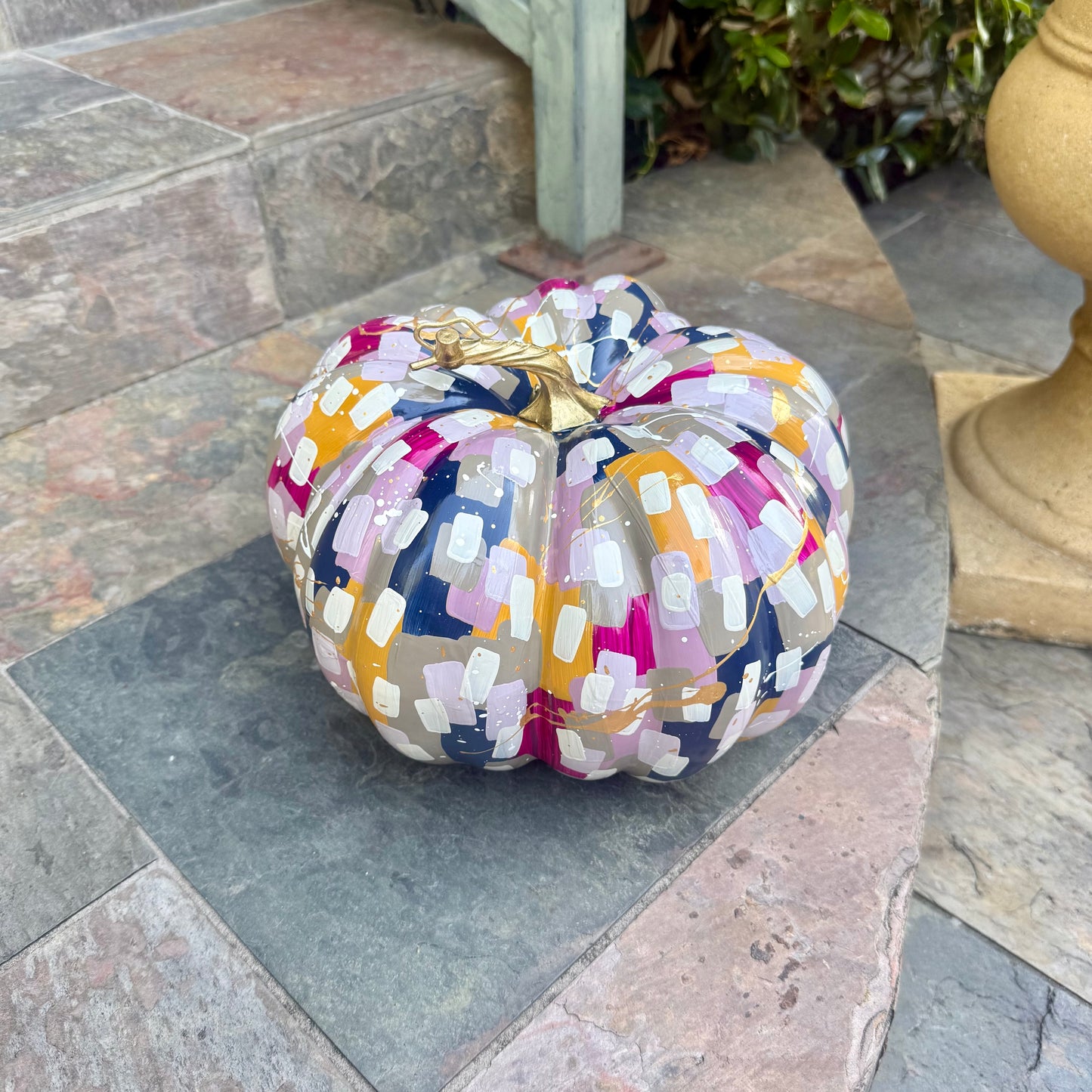 Large Wide Purple & Navy Pumpkin