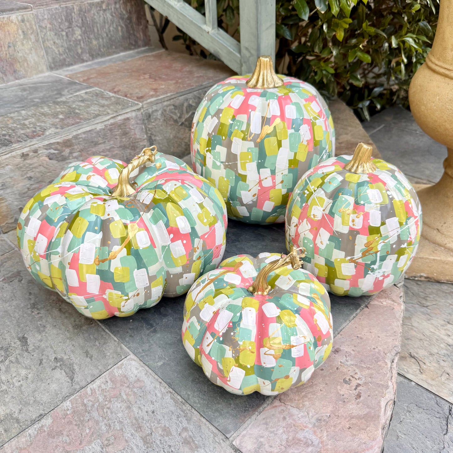 Large Wide Pink & Green Pumpkin