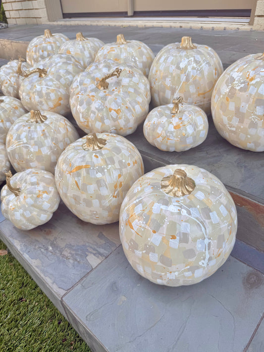 Large Round Cream & Gold Pumpkin