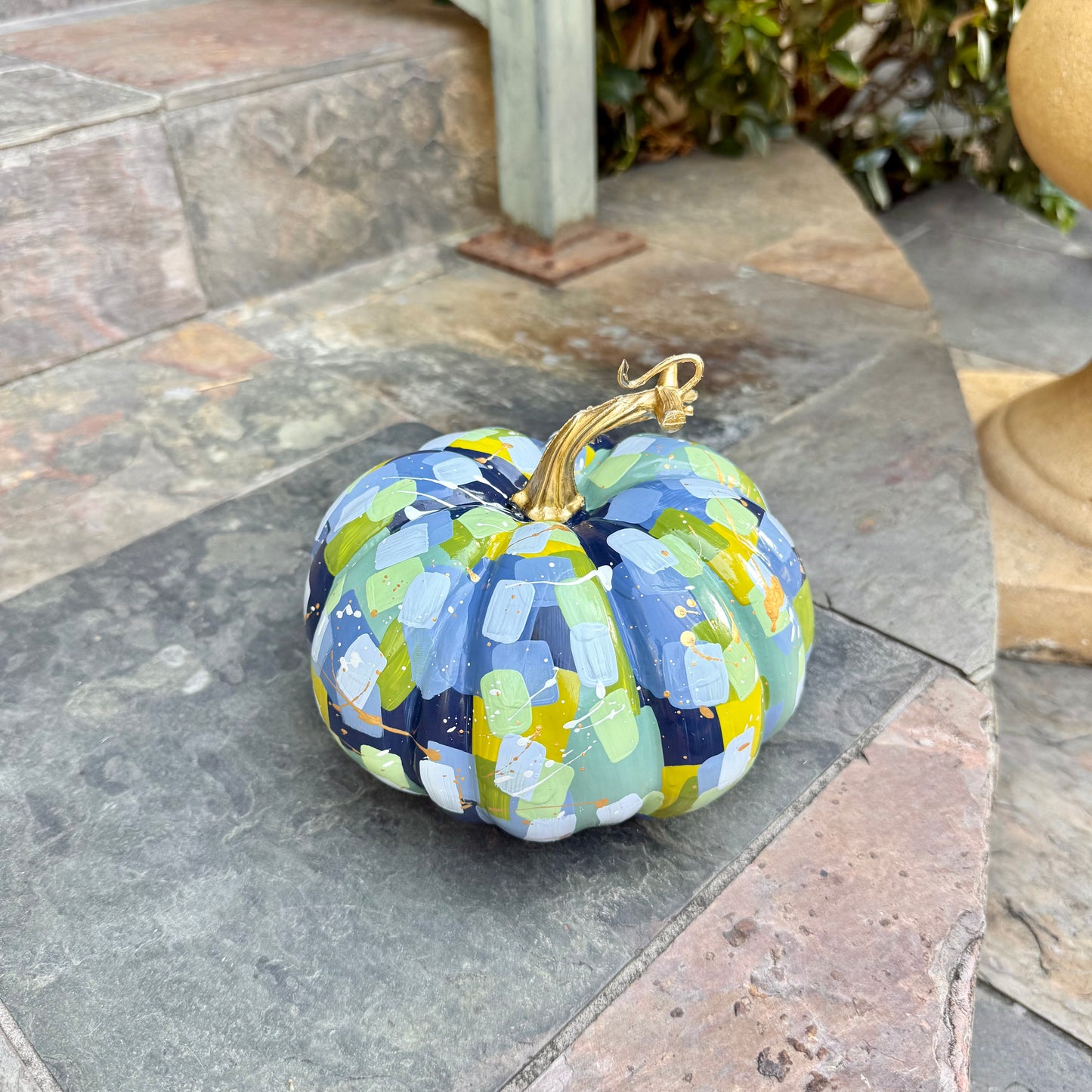 Small Wide Blue & Green Confetti Pumpkin