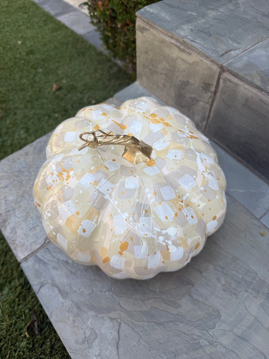 Large Wide Cream & Gold Pumpkin