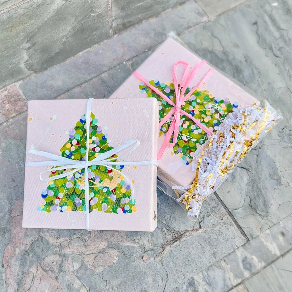 Confetti Christmas Tree- Light Pink Canvas