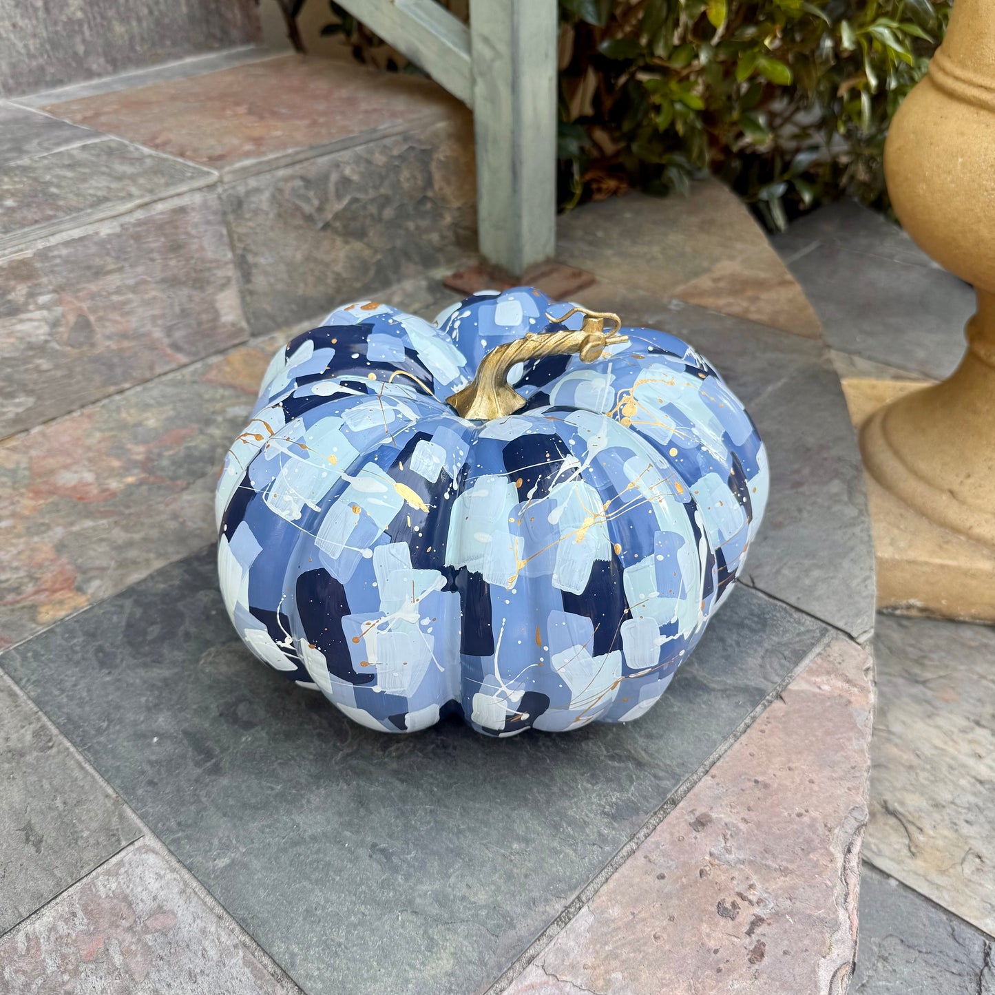 Large Wide Blue & White Confetti Pumpkin