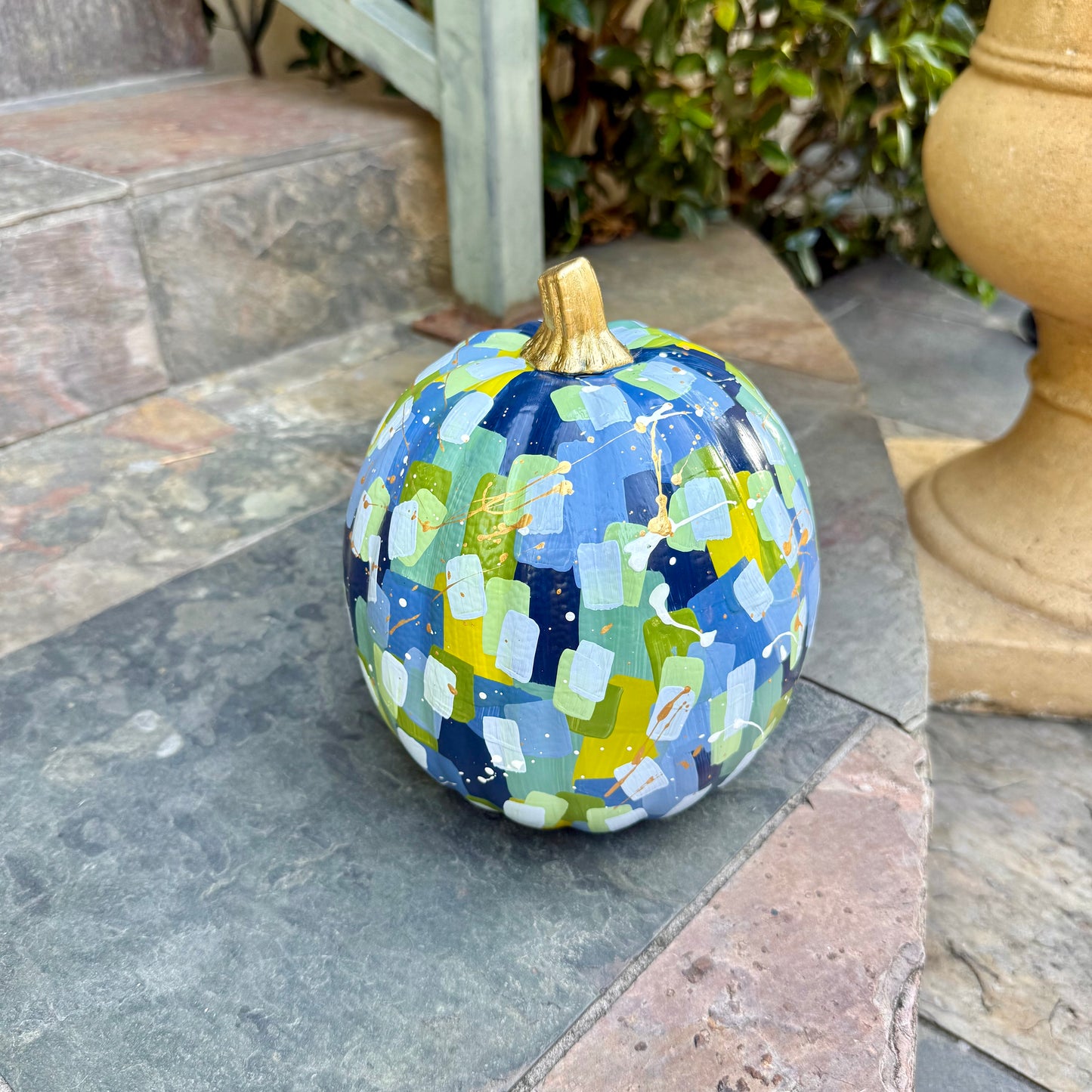 Small Round Blue & Green Confetti Pumpkin