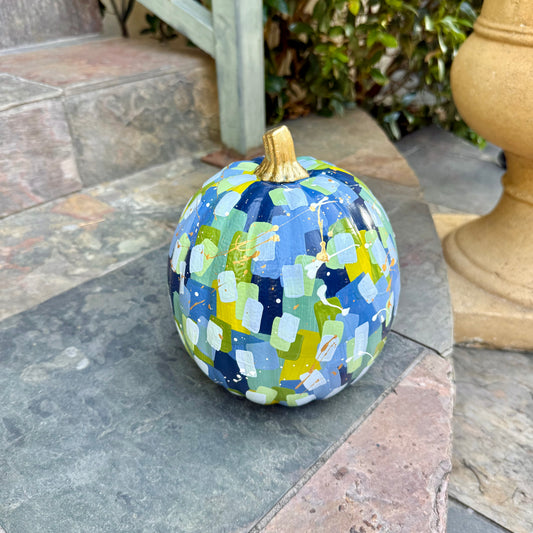 Small Round Blue & Green Confetti Pumpkin