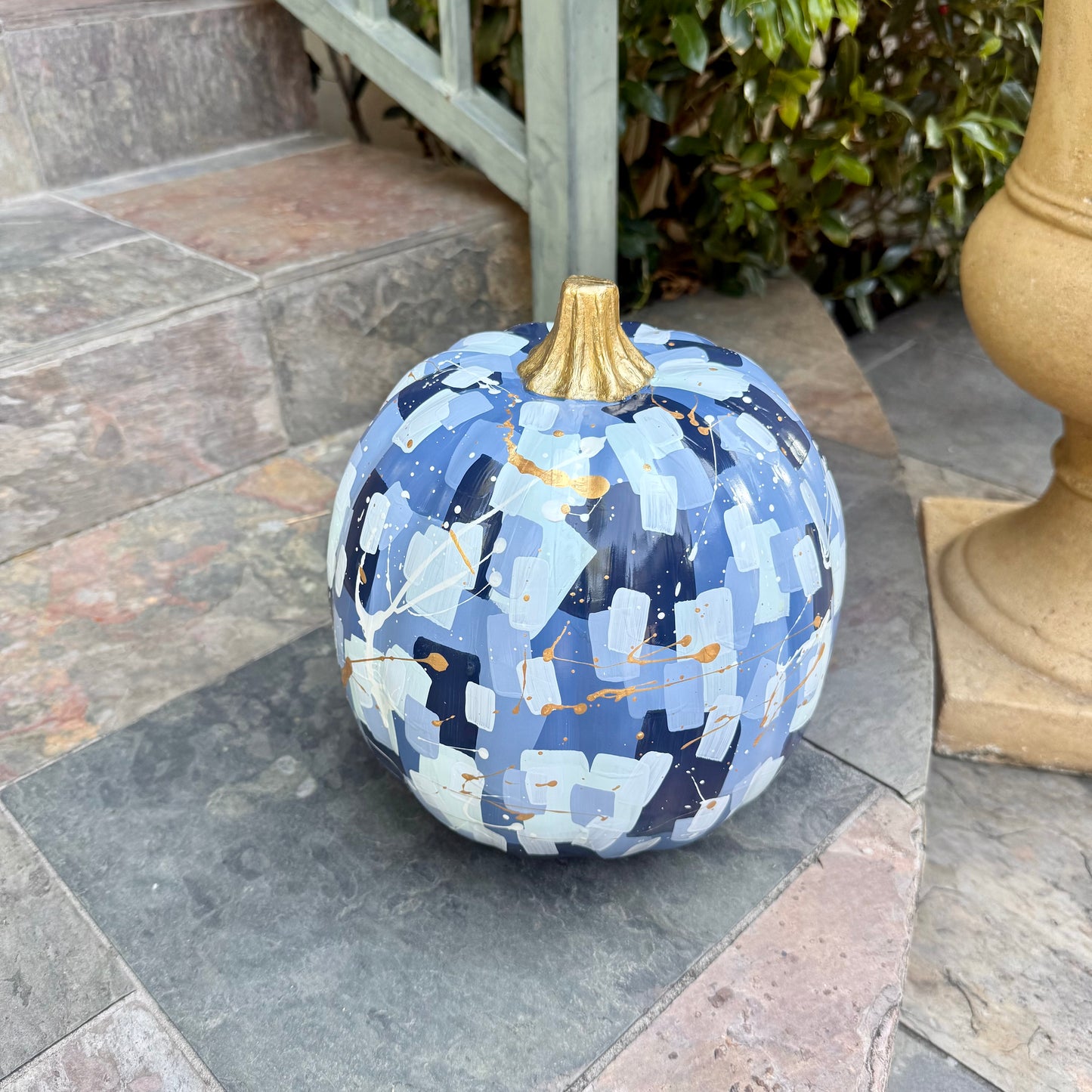 Large Round Blue & White Confetti Pumpkin