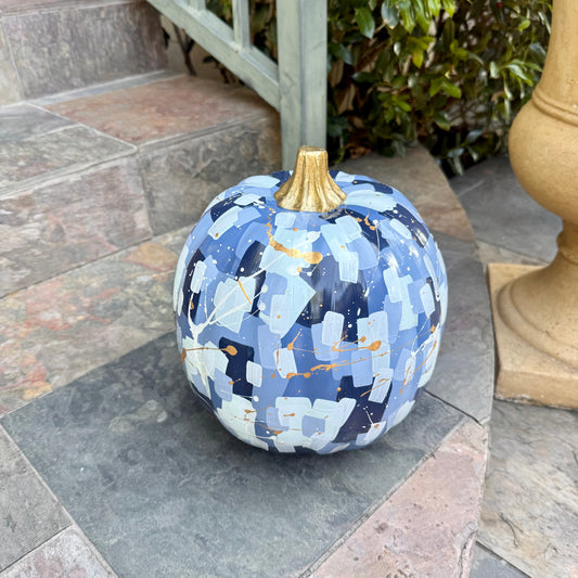 Large Round Blue & White Confetti Pumpkin