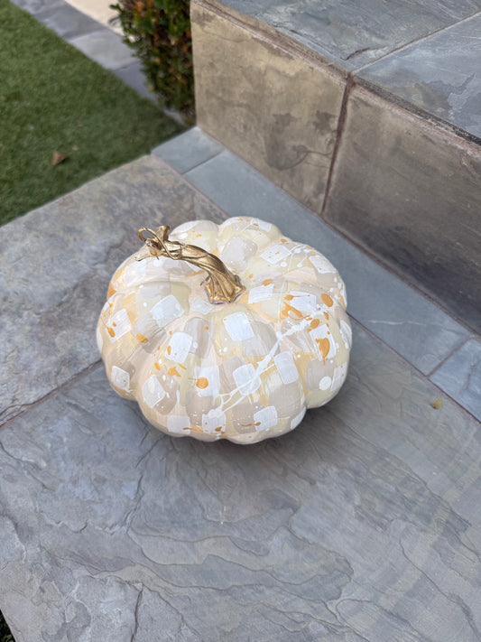 Small Wide Cream & Gold Pumpkin