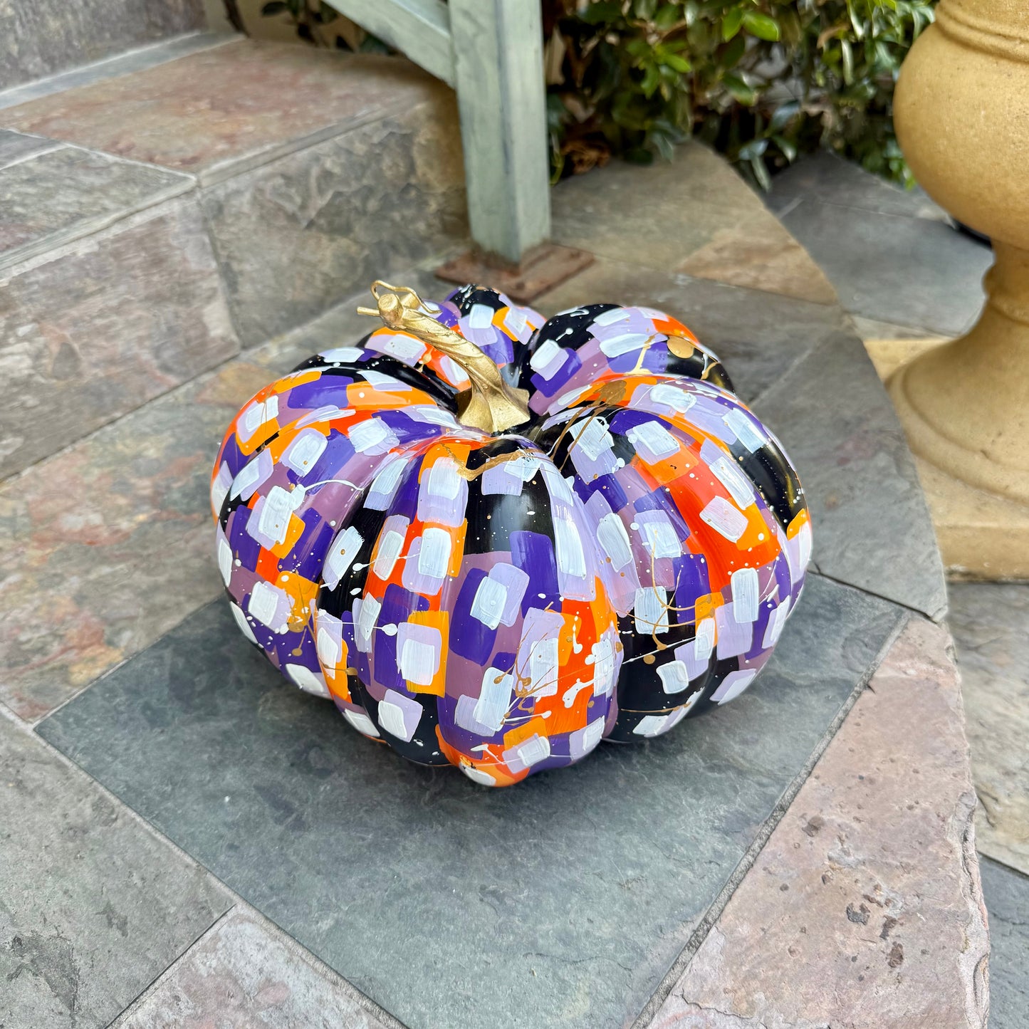 Large Wide Orange & Black Pumpkin