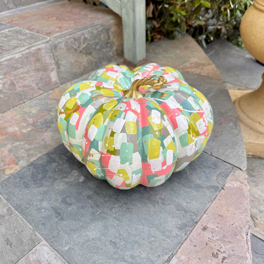 Large Wide Pink & Green Pumpkin