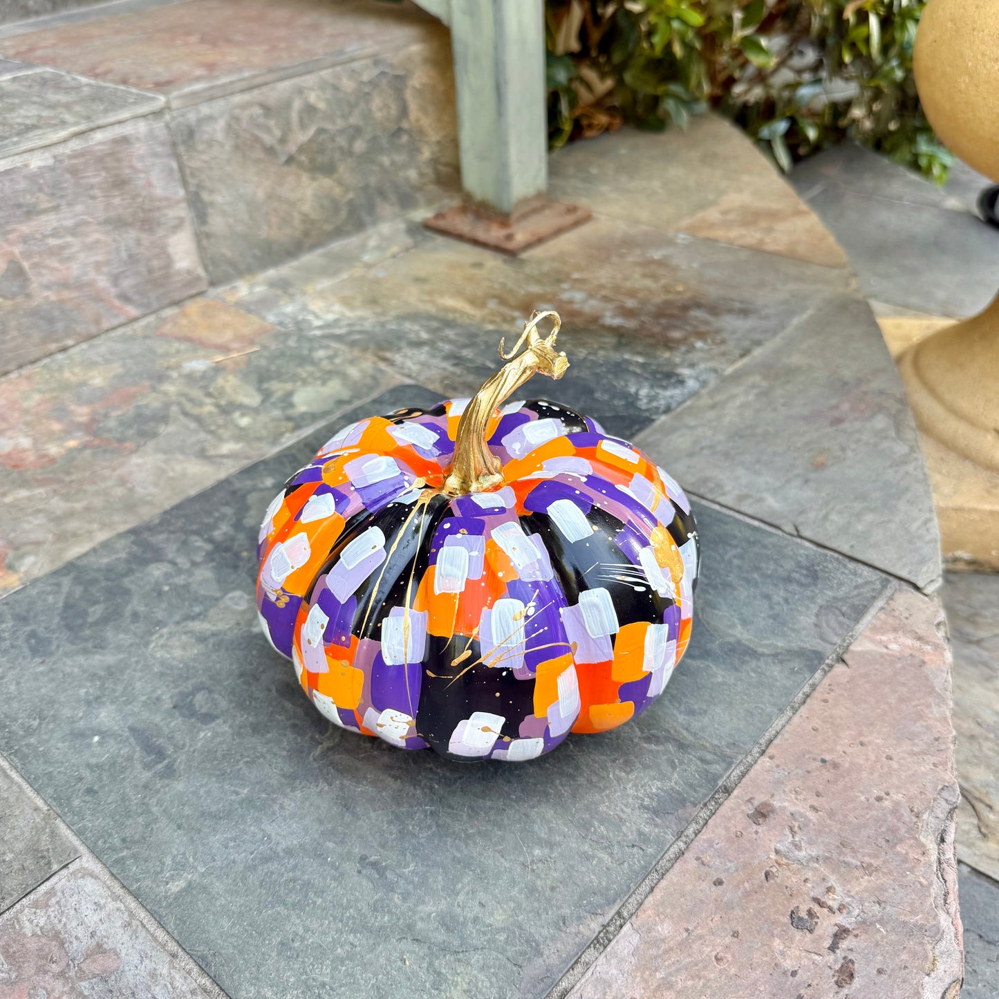 Small Wide Orange & Black Confetti Pumpkin