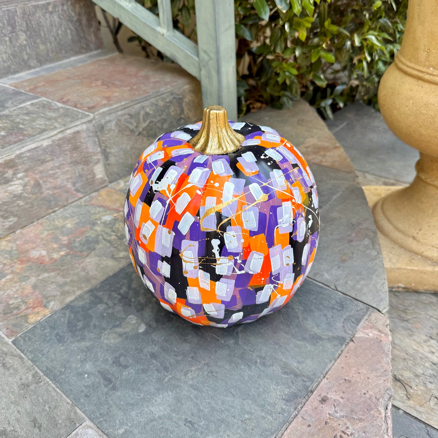 Large Round Black & Orange Confetti Pumpkin