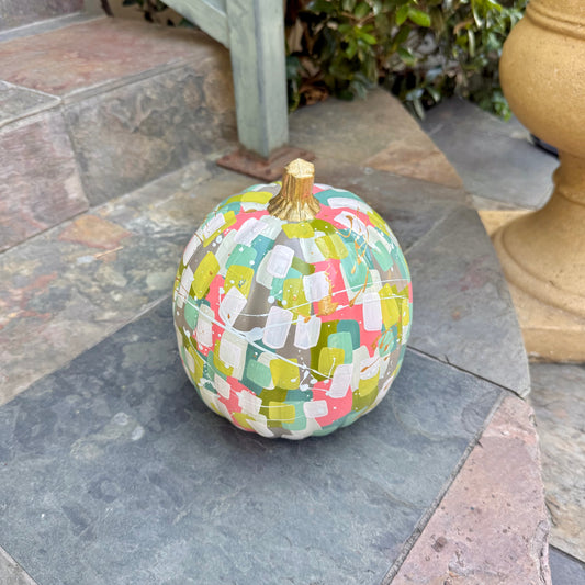 Small Round Pink & Green Confetti Pumpkin
