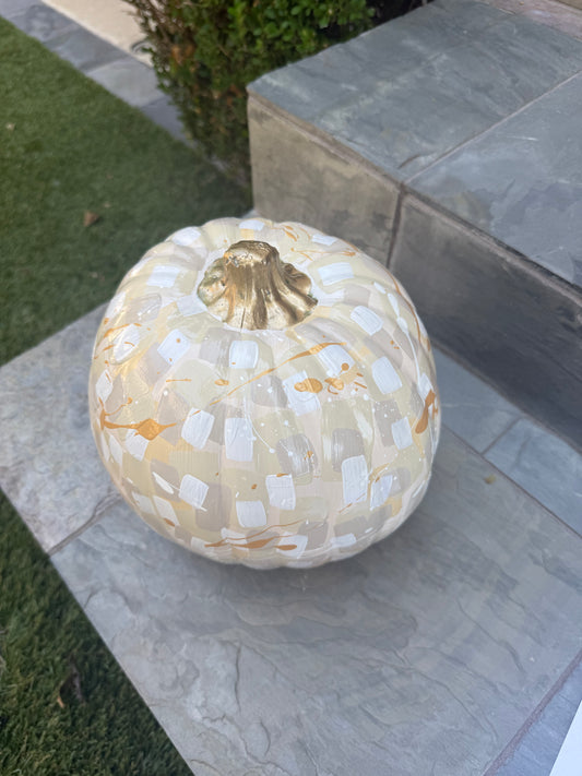 Large Round Cream & Gold Pumpkin