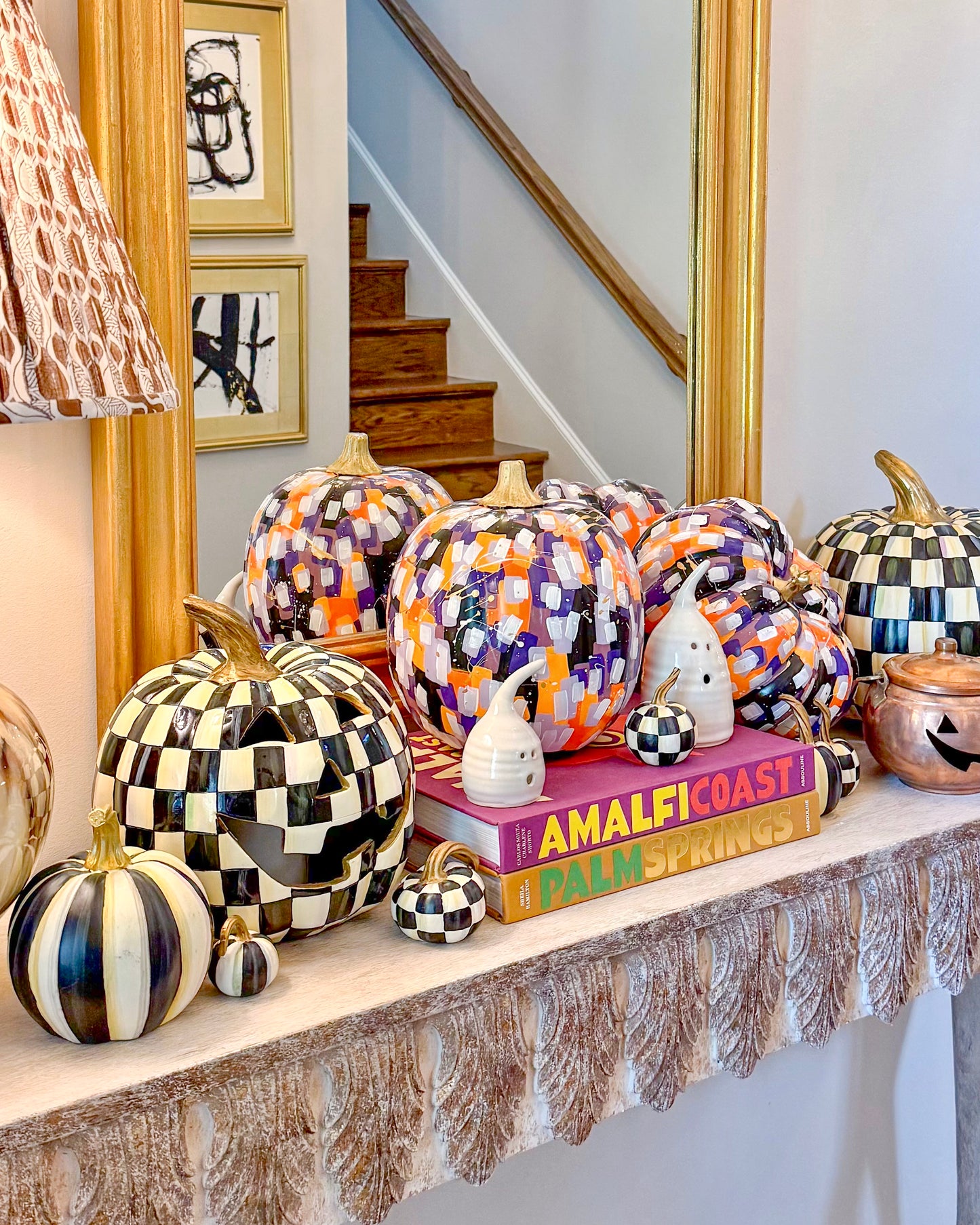 Large Round Black & Orange Confetti Pumpkin