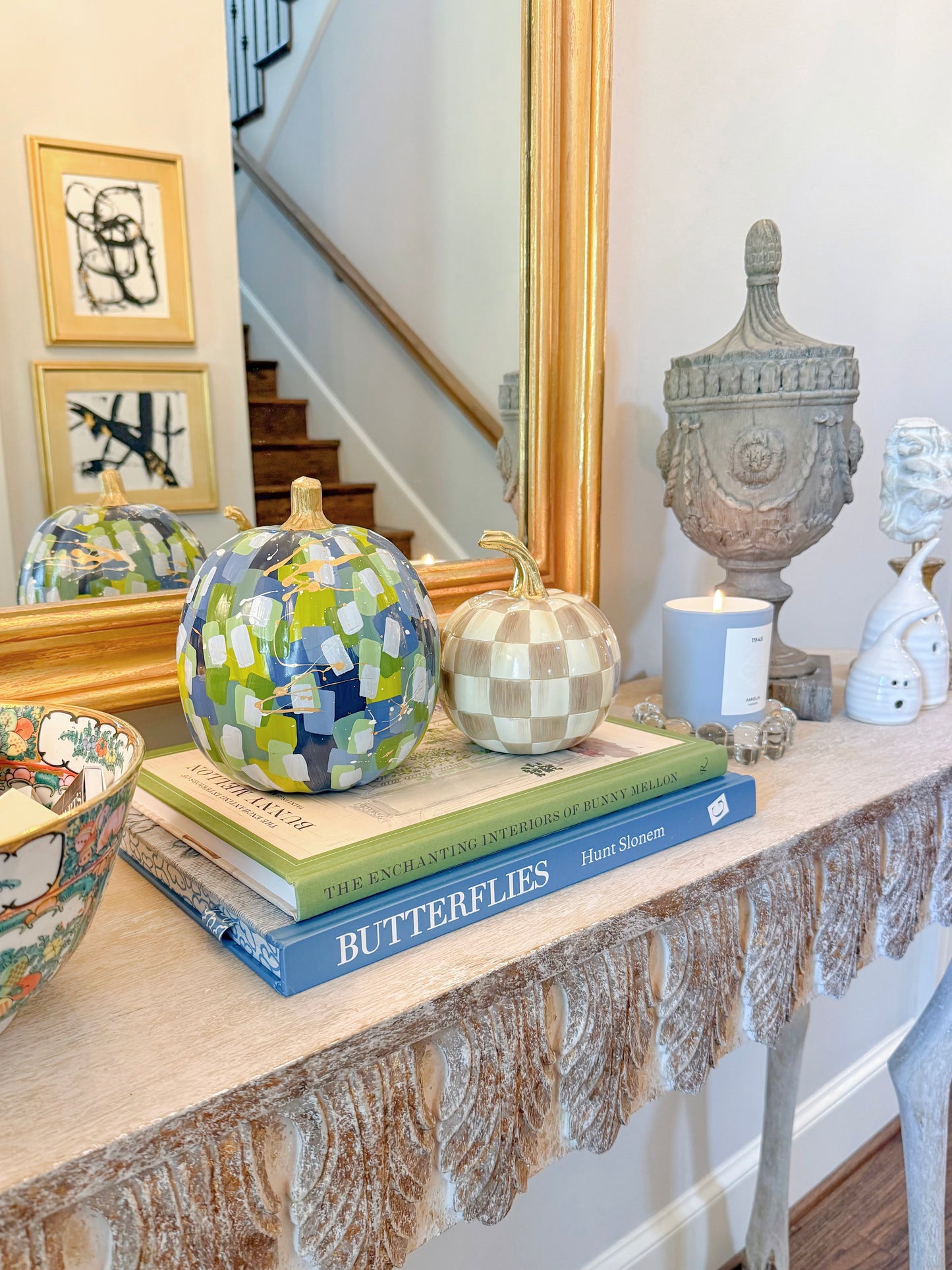 Large Round Blue & Green Confetti Pumpkin