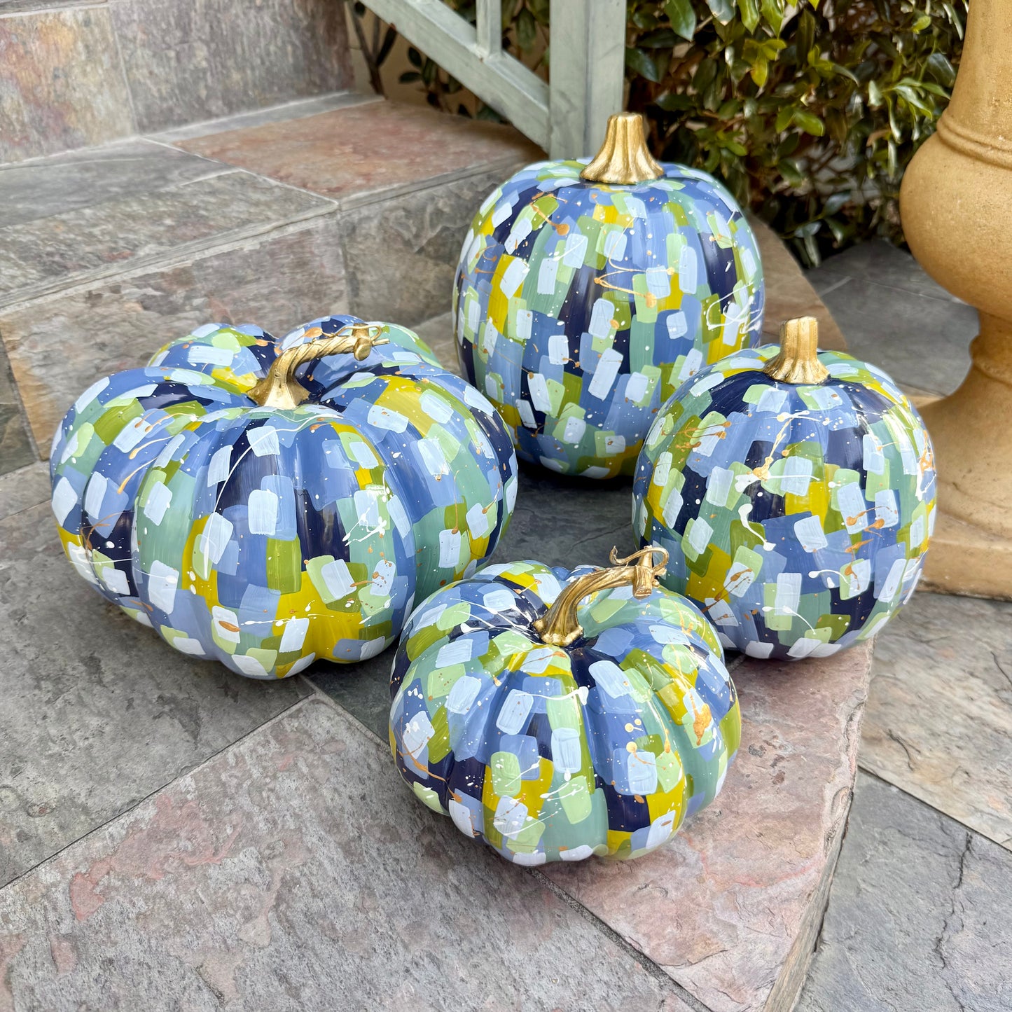 Small Round Blue & Green Confetti Pumpkin