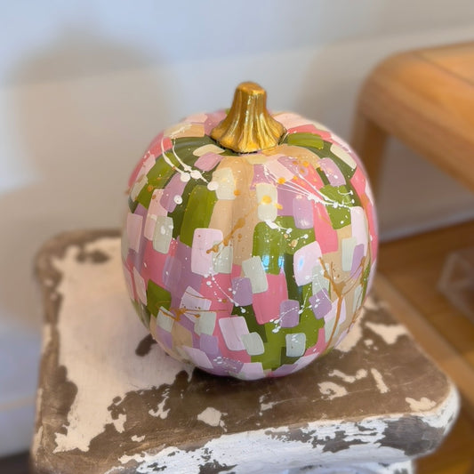 Large Round Pink & Green Pumpkin