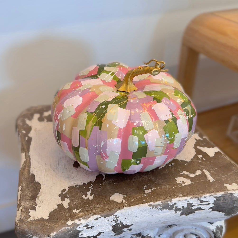 Large Wide Pink & Green Pumpkin