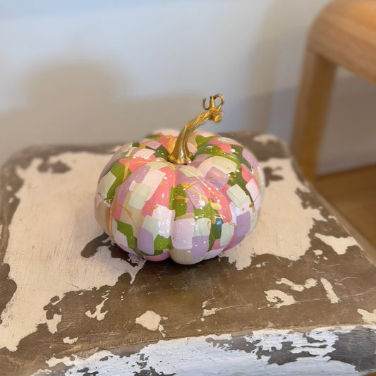 Small Wide Pink & Green Pumpkin